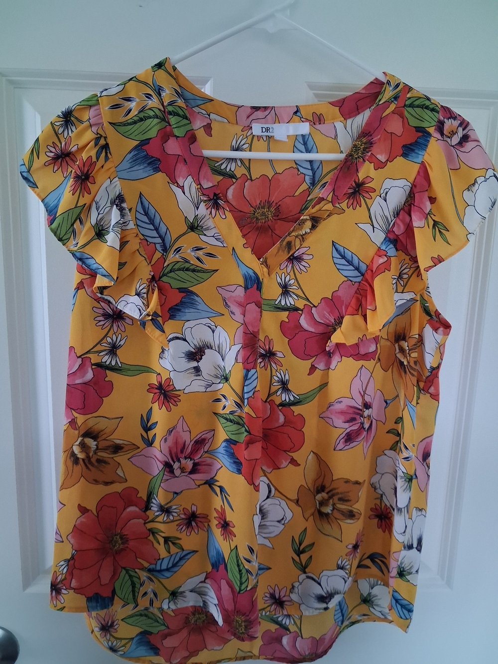 Floral Ruffle Sleeve Blouse - Yellow